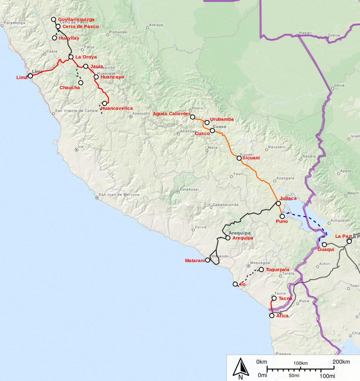 ペルー列車の地図