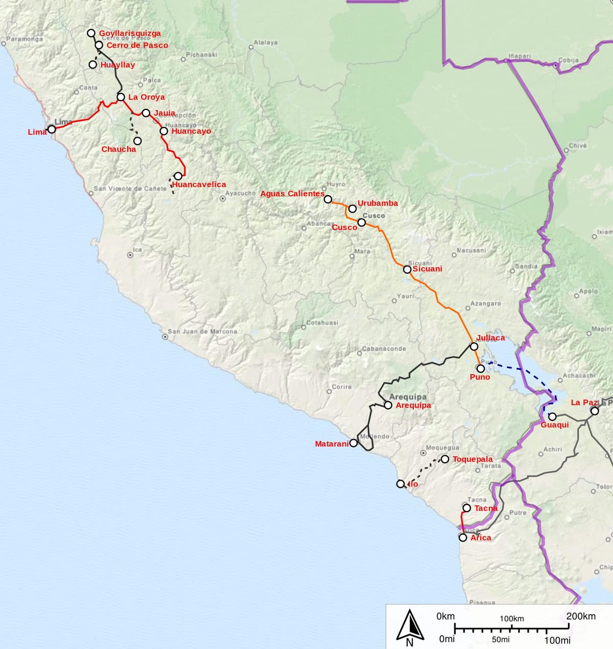 ペルー列車の地図