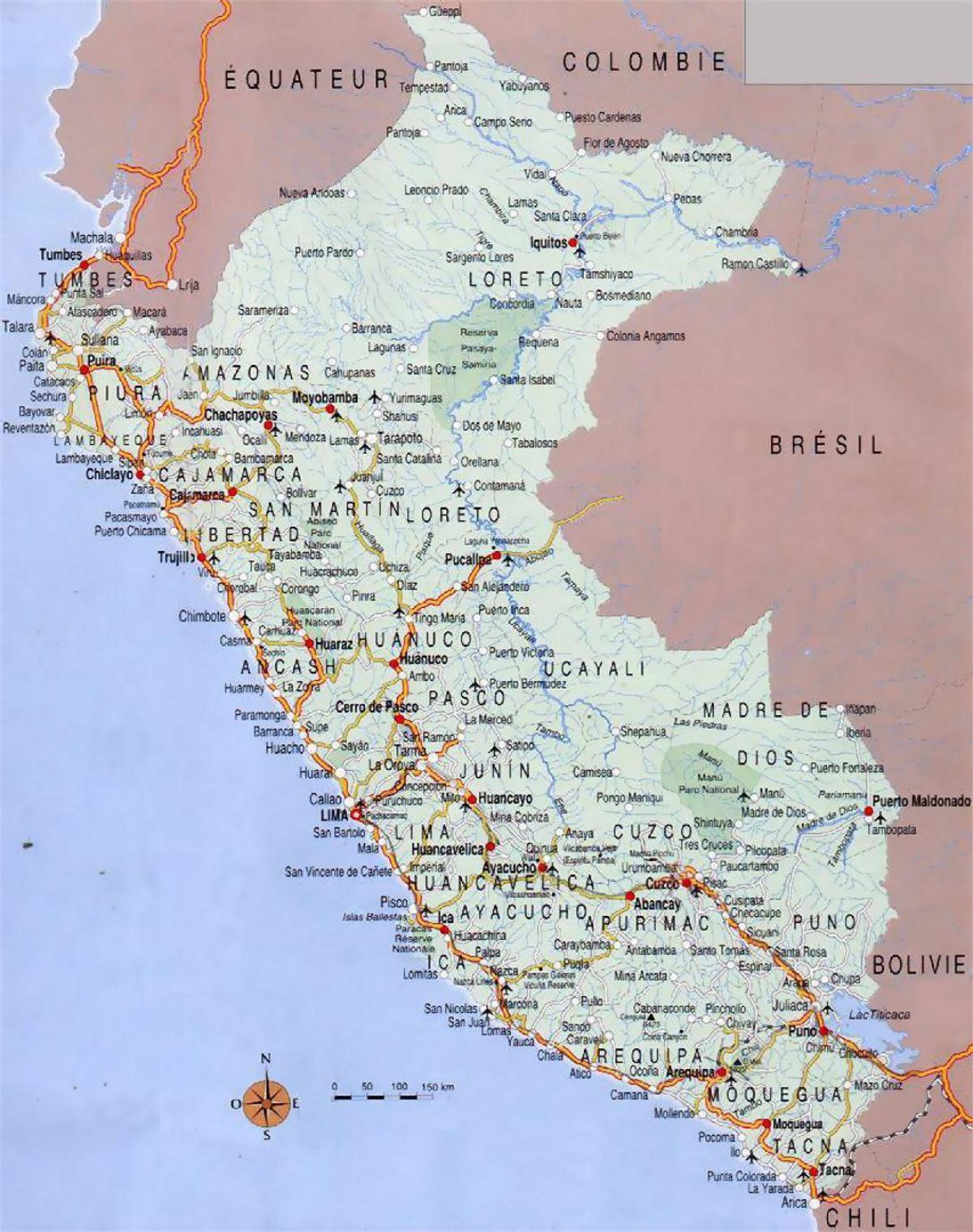 地図のペルーの都市