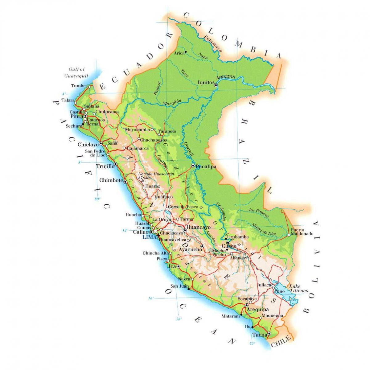 地図の物理地図のペルー