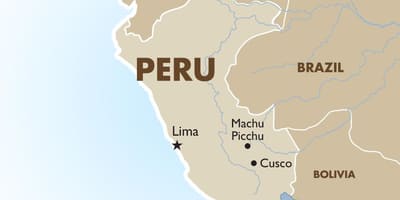 地図のペルーおよび周辺諸国